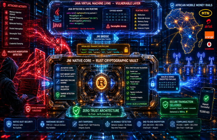 Rust JNI core architecture diagram Java mobile money SDK security vault