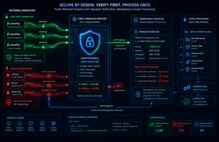 Cryptographic verification, idempotency & background workers: securing PawaPay webhooks against replay attacks & double-spends.