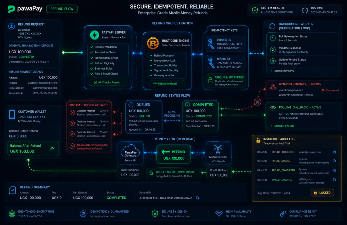 PawaPay Python SDK refunds: idempotent execution, async verification & immutable audit logs for production-grade reversals.
